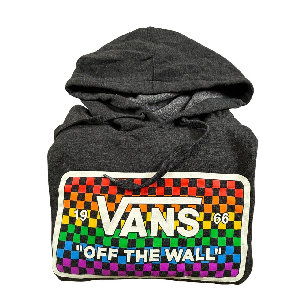Vans Hoodie Gray Rainbow Off The Wall Checkered Pullover Sweatshirt Men's L